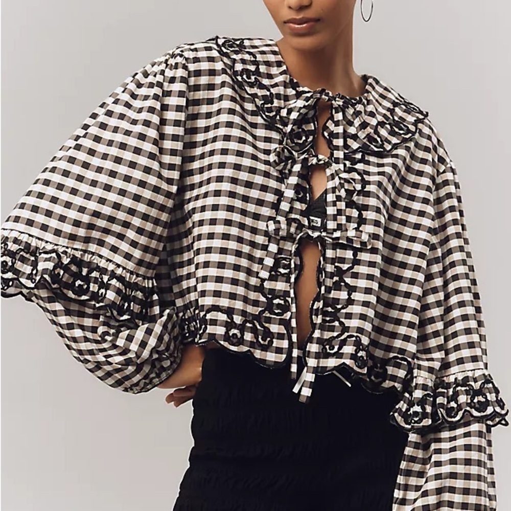 Anthropologie Maeve Long Sleeve Scallop Tie-Front Blouse One Size